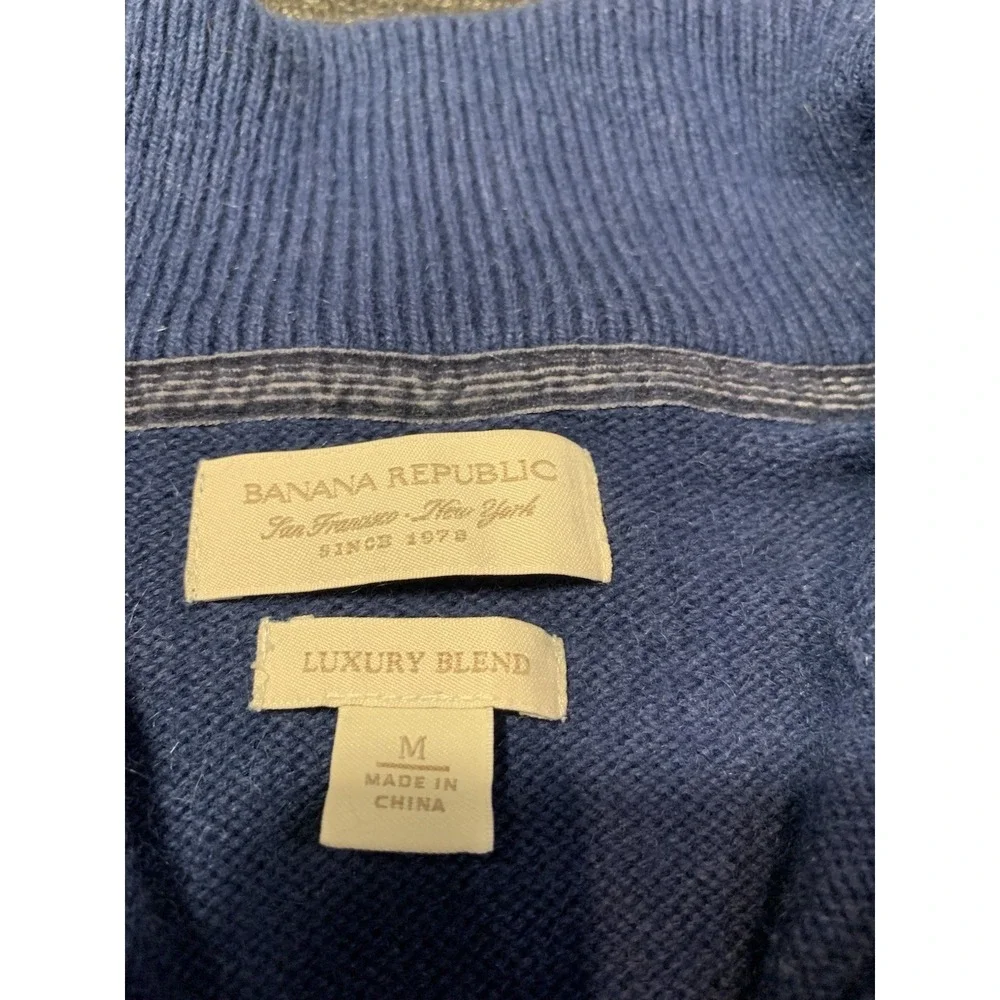 Banana Republic Sweater Mens Medium‎ Blue Luxury Blend Cashmere Button Pullover